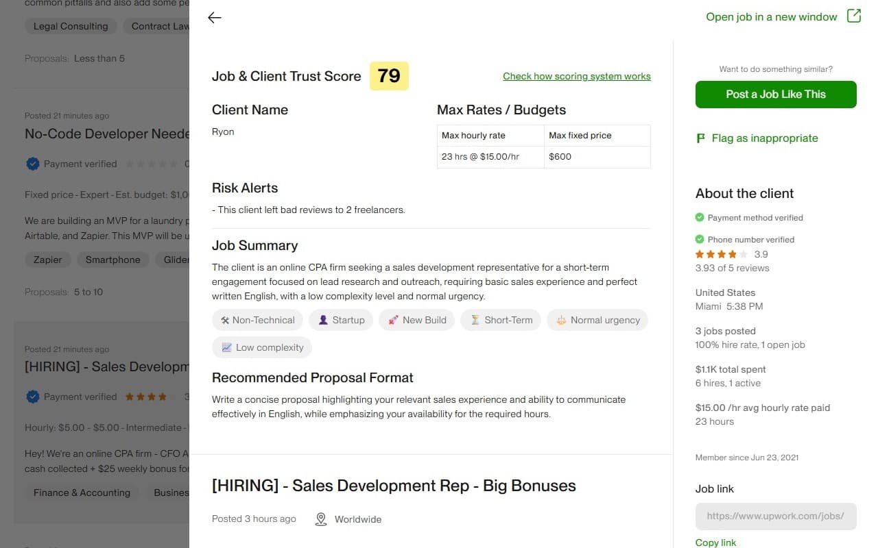 BidPilotPro Upwork Job and Client Analyzer in the Chrome extension